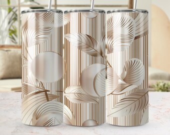 Elegant beige bloemenstreep ontwerp 20oz skinny tuimelaar wrap, naadloze sublimatie sjabloon, digitale download, PNG-formaat