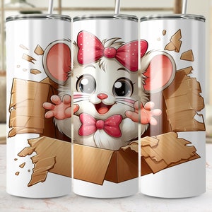 Entzückende Karikaturmaus in der Kasten-Becher-Verpackung, niedliches Tier 20 Unze dünnes nahtloses Sublimations-Design, DIY Trinkgeschirr-Anpassungs-Grafik PNG