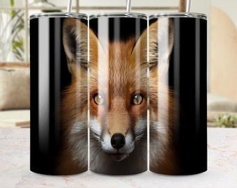 Design réaliste de gobelet numérique renard, emballage de gobelet maigre sans couture 20 oz, sublimation modèle PNG, accessoire de verres animaux sauvages
