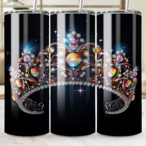 Sparkling Jeweled Tiara Tumbler Wrap, 20oz Skinny Sublimation Design, Seamless Glitter Crown PNG, Royal Princess Tumbler Template