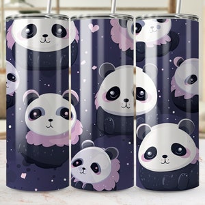 Cute Panda Pattern 20oz Skinny Tumbler Wrap, Seamless Sublimation Design, Cartoon Animal Tumbler Template PNG Download