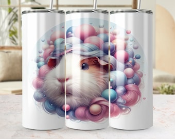 Grillige cavia Tumbler Wrap, kleurrijk bubbelhaar, eigenzinnige dieren 20oz mager naadloos sublimatie PNG-sjabloonontwerp