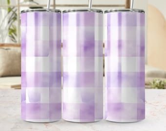 Paars geruite Tumbler Wrap, naadloos 20oz ontwerp, magere sublimatie PNG, lavendel aquarel, digitale download, DIY Tumbler Crafting