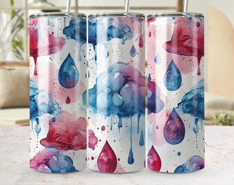 Aquarel regenwolken en druppels naadloos Tumbler Wrap Design voor sublimatie 20oz Skinny Tumblers