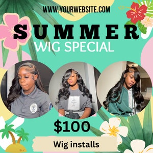 Summer hair flyer, summer sale flyer, hairstylist flyer, canva template