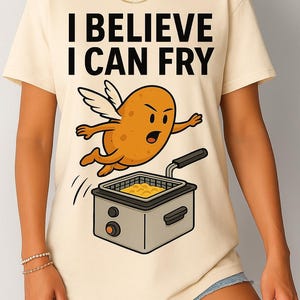 PNG,Puedo freír una divertida patata voladora PNG,SVG,Diseño de camiseta con meme de freidora, Descarga digital, Gráfico de comida de dibujos animados