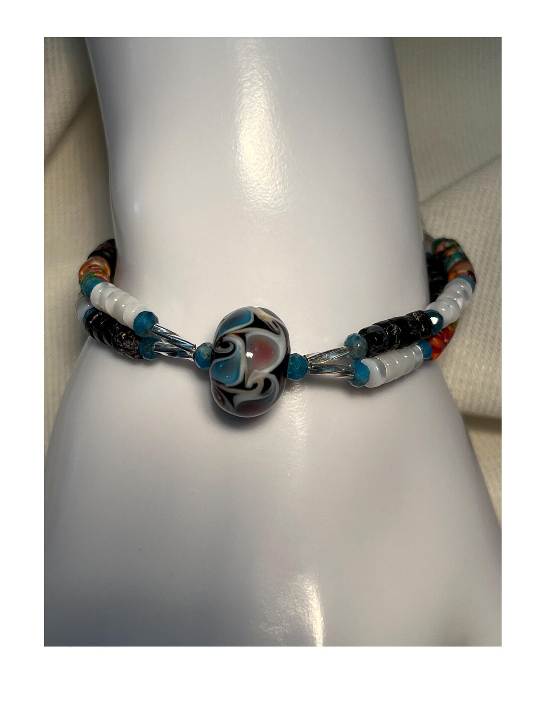 Opal Jasper Heart Agate Stone Beaded Wrap Bracelet