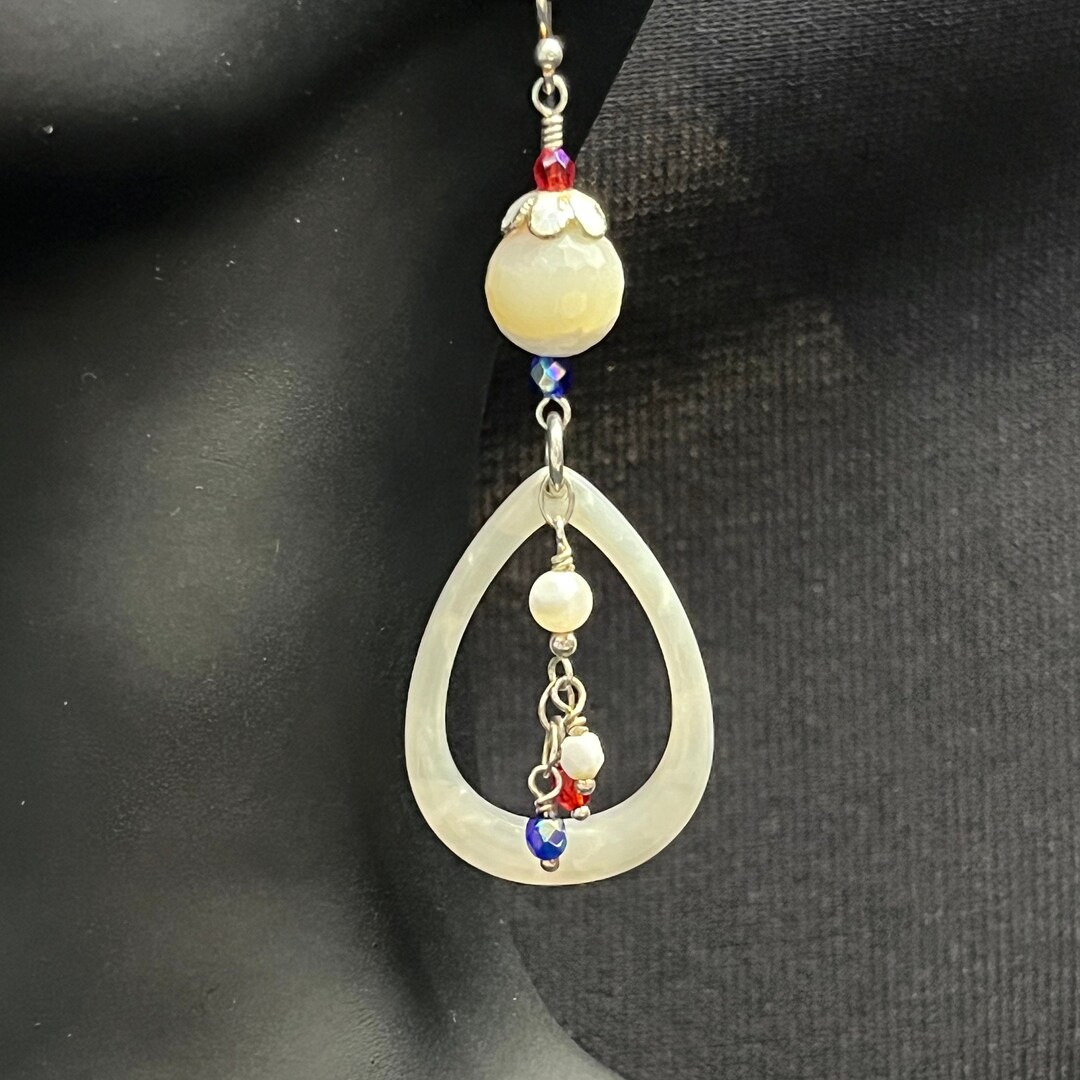 Sterling Silver Wires W Red White Blue Silver Open Focal Dangle Of