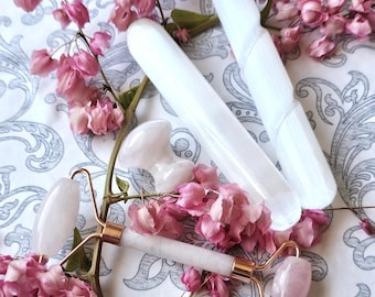 Rose Quartz Facial Massage Set, Selenite Wands, Mushroom Roller