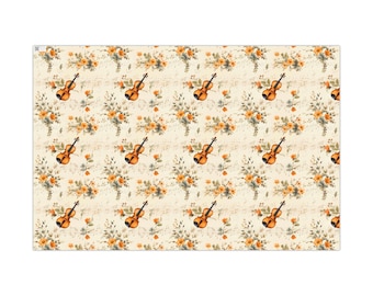 Vintage Violin Floral Gift Wrap Papers | Sheet Wrap, Music Note Pattern