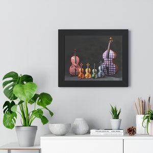 Strumenti a corda in arcobaleno di percalle, violini, viola, violoncello, contrabbasso in decorazione murale musicale da 14 x 11 pollici immagine 3