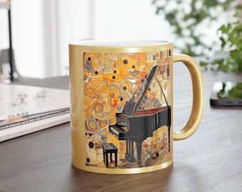 Piano in style of Klimt, 11oz gold mug