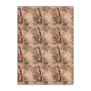 Gift Wrapping Paper Sheets, 20in x 28in, with violin, flowers and music manuscript on parchment paper
