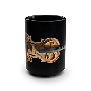 Mug, 15oz, with violin in black background