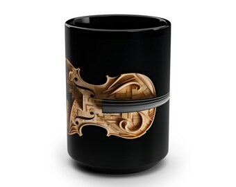 Mug, 15oz, with violin in black background