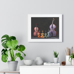 Strumenti a corda in arcobaleno di percalle, violini, viola, violoncello, contrabbasso in decorazione murale musicale da 14 x 11 pollici immagine 4