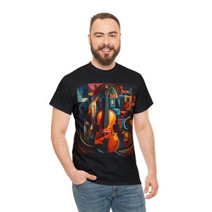 Unisex Heavy Cotton Tee with abstract design of violin