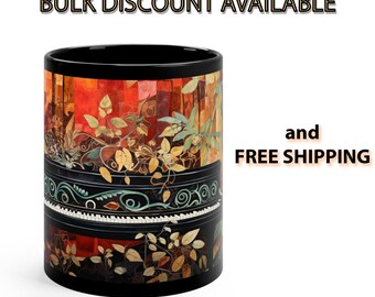 Piano mug, music ceramic coffee mug, pianist tea mug, bulk discount, free shipping, colorful background