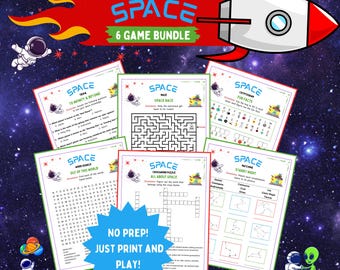 Pacchetto di attività di giochi e puzzle spaziali / Ricerca di parole spaziali stampabile, quiz