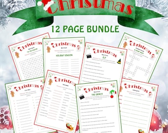 Christmas Games Bundle | Christmas Printable Activity Sheet Bundle | Holiday Puzzles and Games for Kids | Kids Printable Activity Book