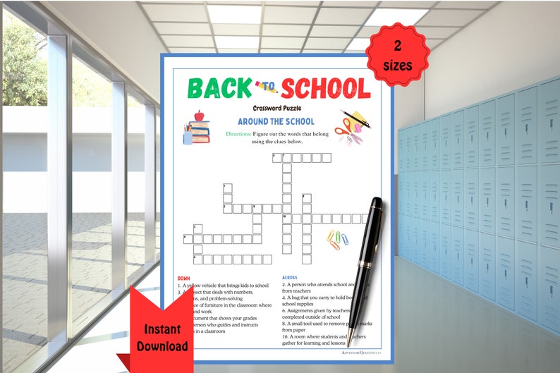 Back to School Crossword Puzzle First Day of School Activities Puzzles ...