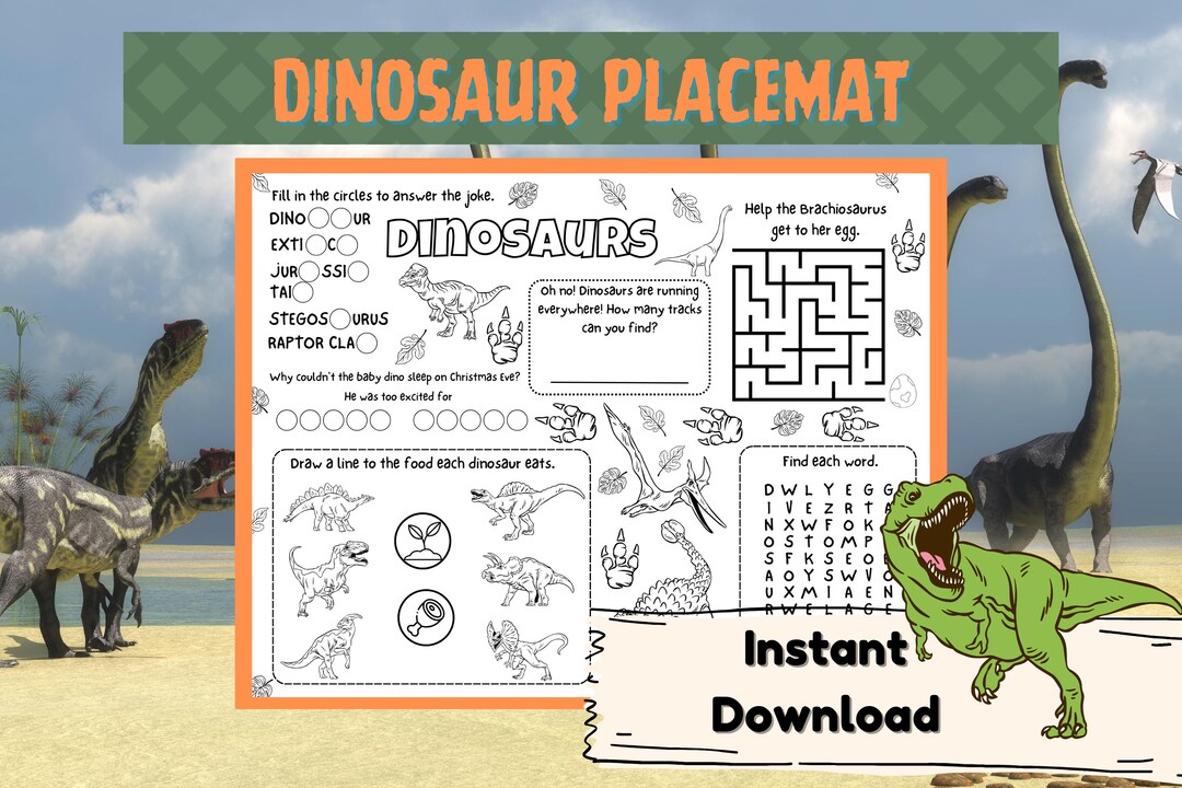 Dinosaur Party Placemat | Dinosaur Games for Kids - Etsy