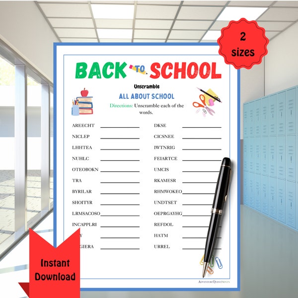 Back to School Word Unscramble | First Day of School Activities | Puzzles and Games for Kids | Printable Word Game