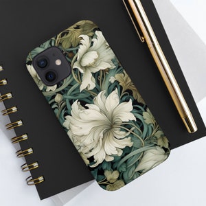 William Morris Inspired Green Floral iPhone Case, Cute iPhone Case with Polycarbonate Shell and Rubber Liner for iPhone 7 and Above