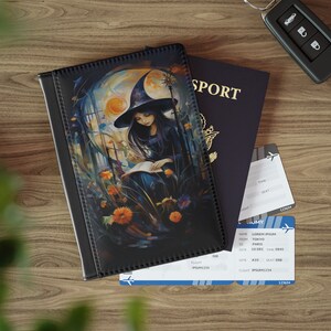 Cubierta de pasaporte floral gótica de bruja, billetera de pasaporte de bruja, estuche de pasaporte gótico para viajes elegantes, regalos góticos