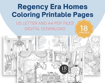 Regency Era Homes Coloring Pages - 18 Printable Illustrations (PDF Download)