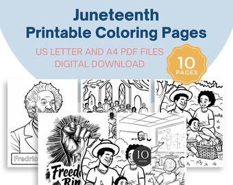 Celebrate Juneteenth! 10 Coloring Pages for Kids and Adults - Instant Download PDF Printable Black History Educational Activity.