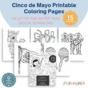 Páginas para colorear del Cinco de Mayo: descarga instantánea para divertirse con el arte festivo, las maracas y la locura de los mariachis: páginas imprimibles para colorear en familia