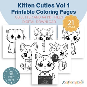 Extra Cute Kittens Coloring Pages - Volume 1 - Digital Download Set, Adorable Feline Friends Digital Coloring PDF Kit for All Ages and Kids