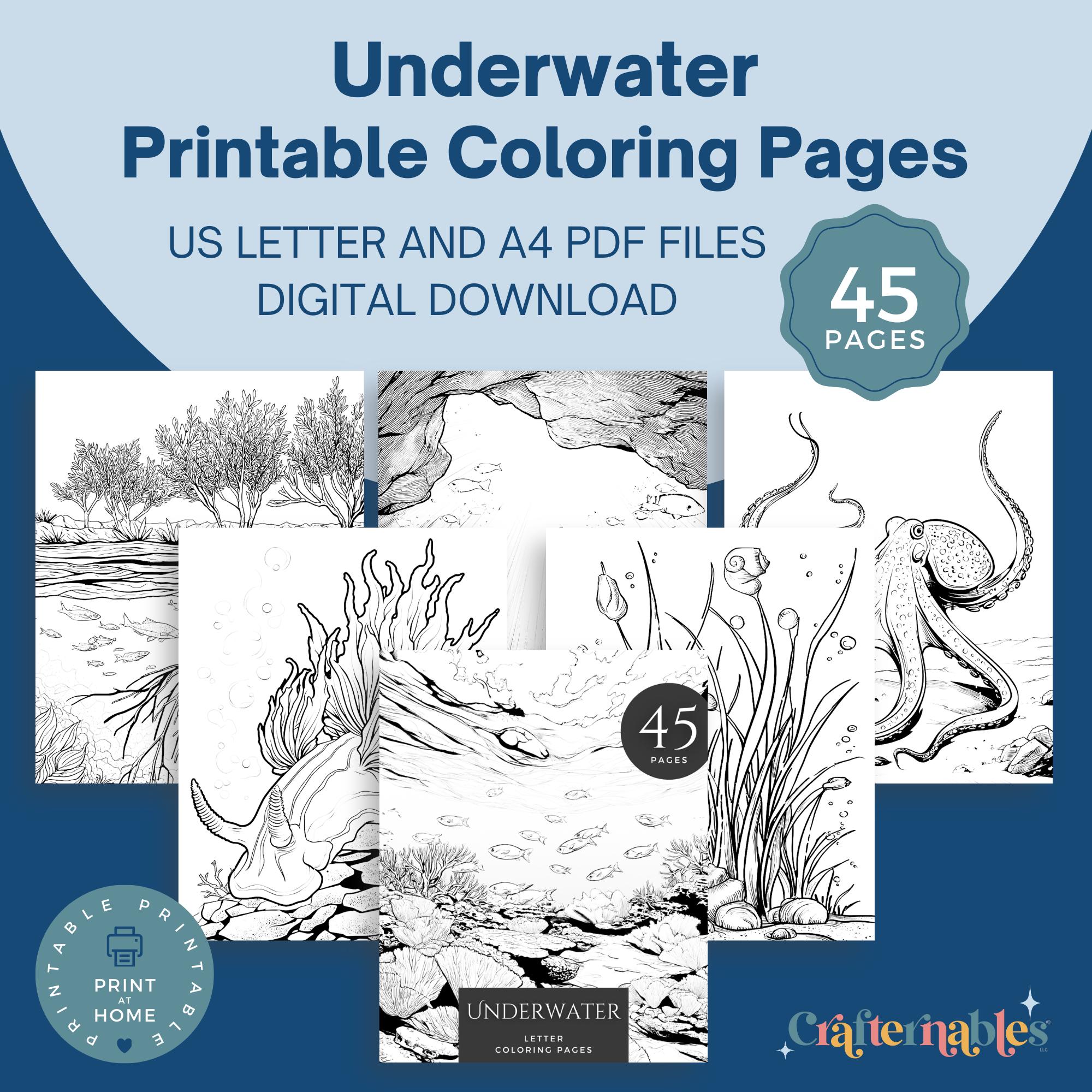 Underwater Coloring Pages for Adults and Kids | Ocean Life Print at ...