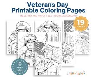 Patriotic Veterans Day Coloring Pages - 16 Printable PDFs of Soldiers, Bald Eagles, American Flag for All Ages, Digital Download
