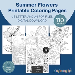 110 Summer Flower Coloring Pages | Printable Floral Art for Adults | Blooming Floral Garden PDF | Instant Download | Relaxing Flower Designs