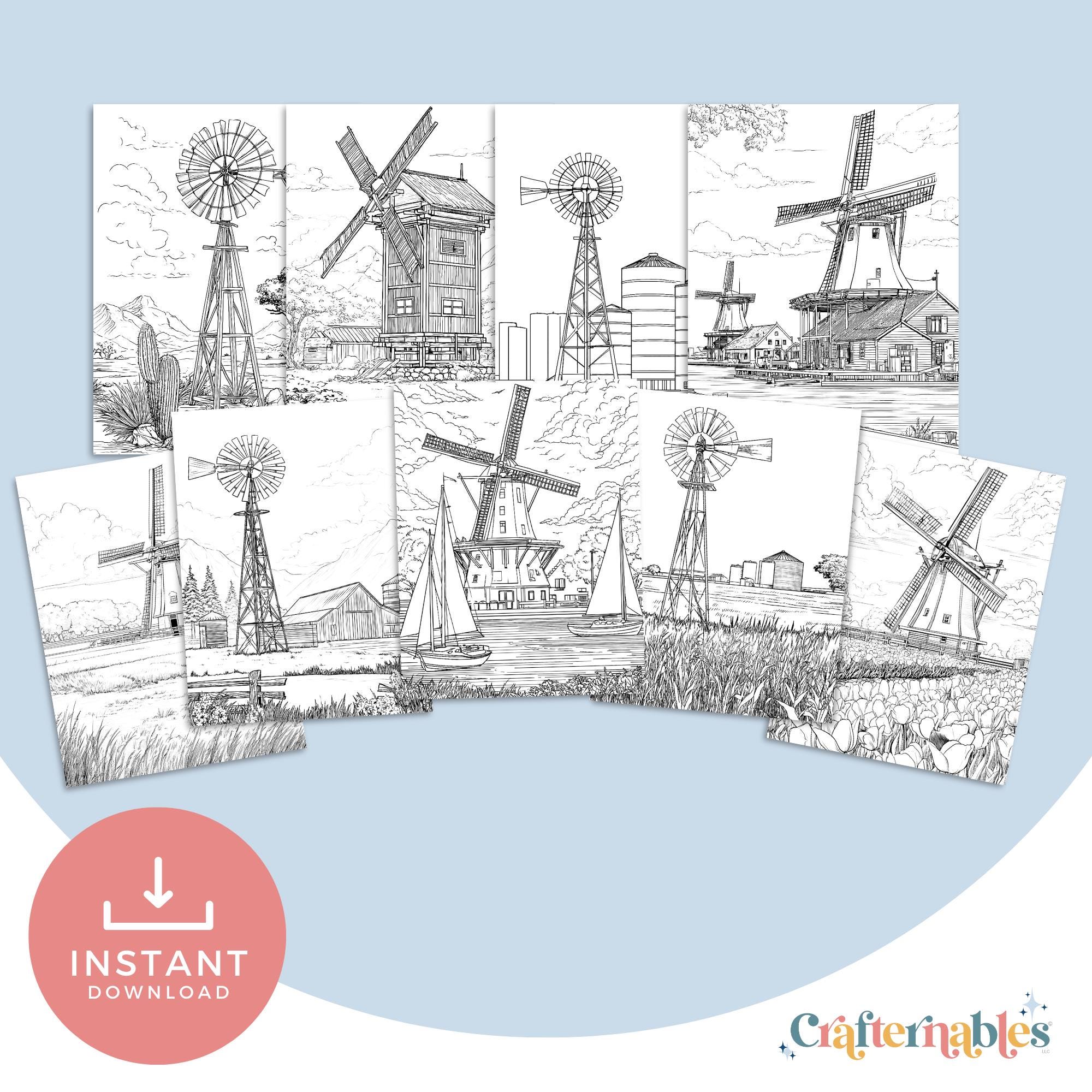 Windmills Coloring Pages | Printable Historic Windmill Designs | A4 ...