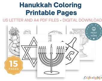 Celebrate Hanukkah with our Festive Coloring Pages - 15 Printable PDFs of Menorahs, Dreidels, and More for Kids and Adults, Digital Download