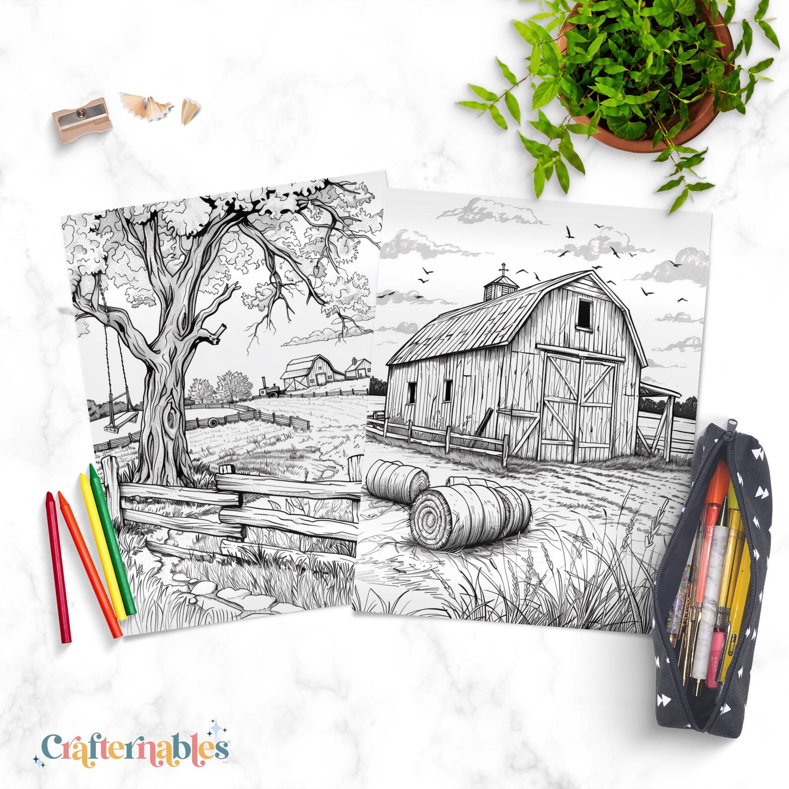 8 Barn Coloring Pages Printable | Rustic Farmhouse Art | Adult Coloring ...