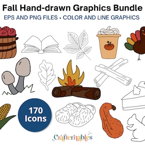 Hand-Drawn Fall Graphics: 170 Clip Art Icons (EPS & PNG)