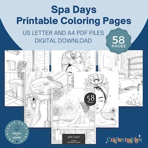 Spa Day Coloring Book | 58 Printable Self-Care & Relaxation Pages | DIY Zen Flower Art PDF | Instant Calm | Beauty and Zen Designs