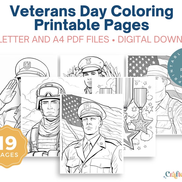 Patriotic Veterans Day Coloring Pages - 16 Printable PDFs of Soldiers, Bald Eagles, American Flag for All Ages, Digital Download