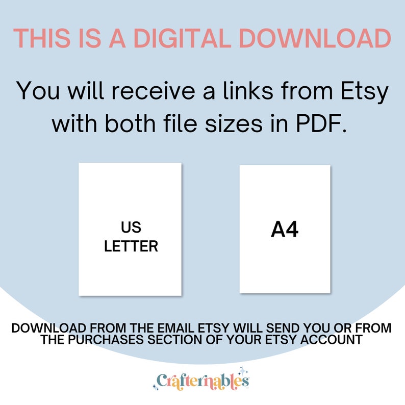 This is a digital download. You will receive a link from Etsy with both files sizes in PDF. US Letter and A4. Download from the email Etsy will send you or from the purchases section of your Etsy account.