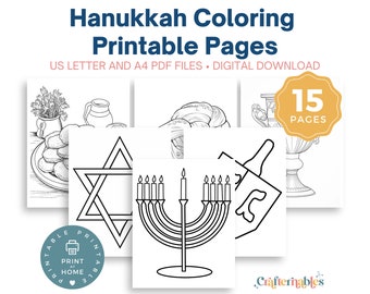 Celebrate Hanukkah with our Festive Coloring Pages - 15 Printable PDFs of Menorahs, Dreidels, and More for Kids and Adults, Digital Download