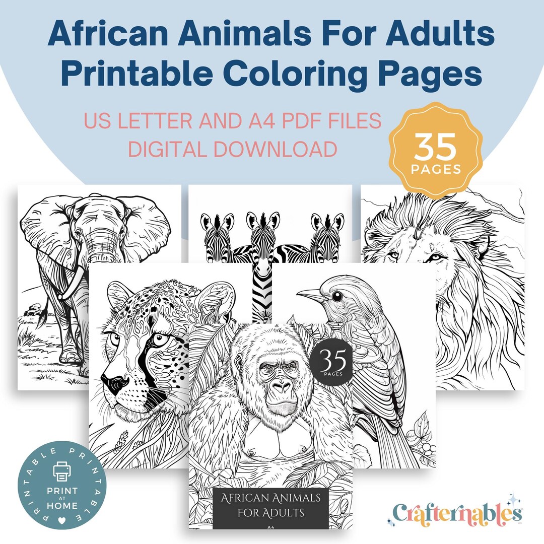 African Animal Coloring Pages for Adults | Safari Wildlife (PDF) - Etsy