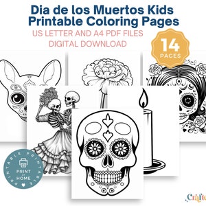 Tradiciones mexicanas: Páginas para colorear del Día de los Muertos para niños para la exploración cultural, PDF para colorear imprimibles para niños del Día de los Muertos