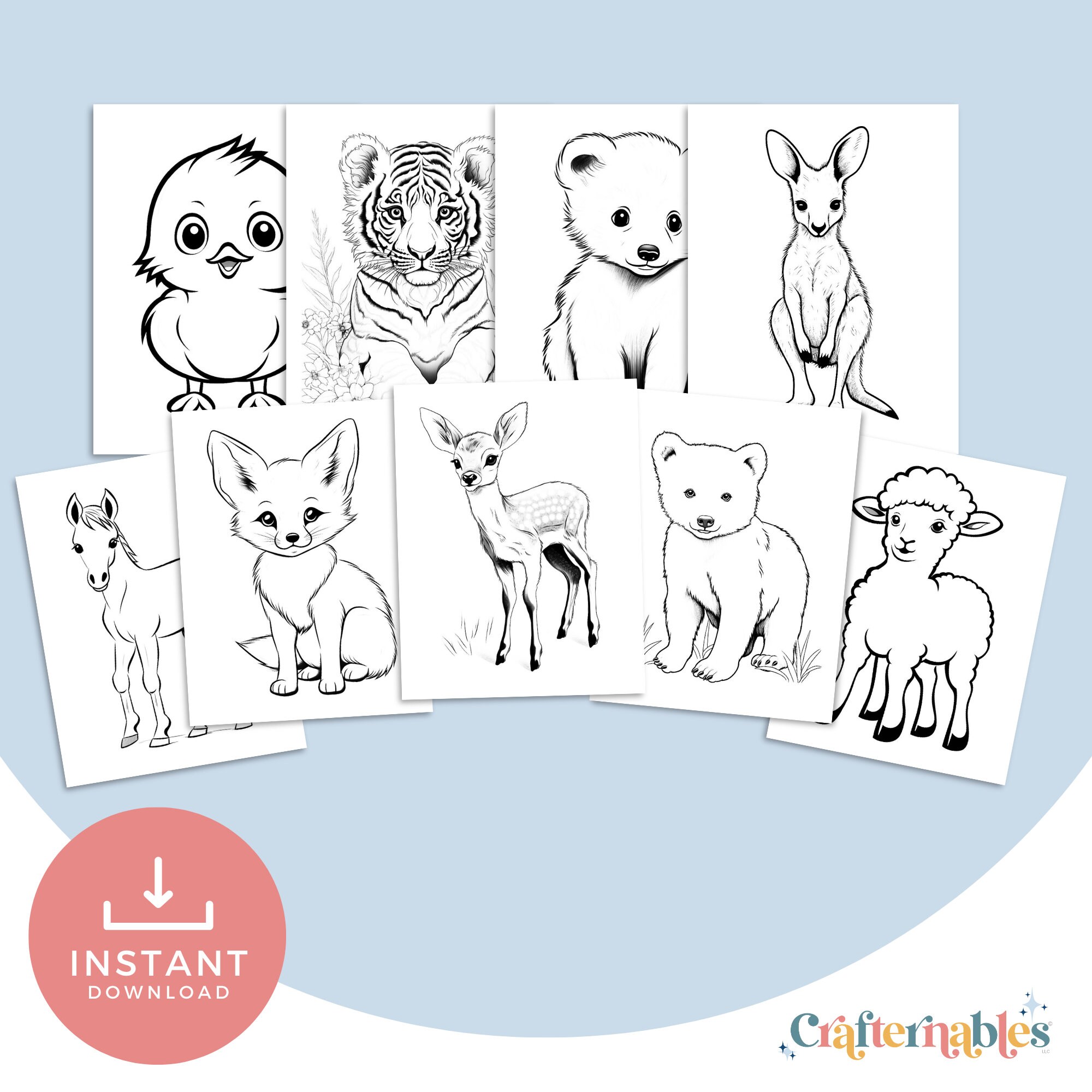 Baby Animals Coloring Pages – Kids Printable Wildlife Set (digital PDF ...