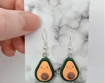 Avocado resin earrings, kawaii jewellery, dangle earrings make a great gift for her, silver wire hanging earrings