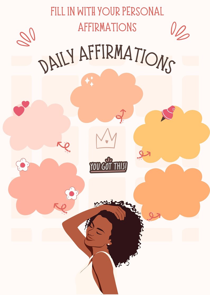 Daily Positive Affirmation Activity Page for Uplifting, Encouraging ...