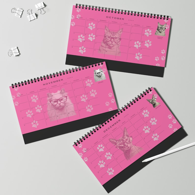 2024 Calendar 2024 Cats Desk Calendar Cats Wearing Glasses Desk
